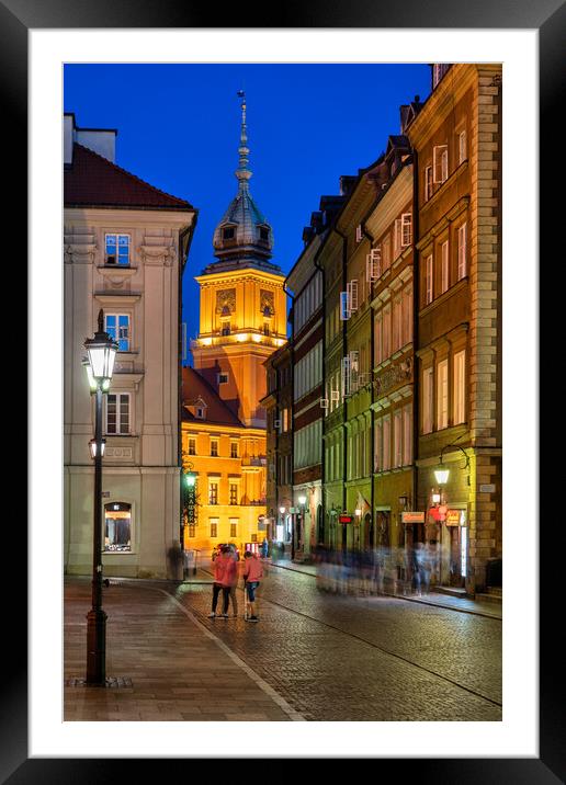 Warsaw Old Town By Night In Poland Framed Mounted Print by Artur Bogacki