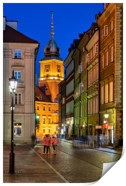 Warsaw Old Town By Night In Poland Print by Artur Bogacki