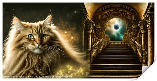 Mystic guardian cat  Print by Jitka Saniova