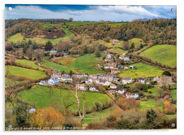 Branscombe village, Devon. From the Southwest Coastal Path Acrylic by Robert Mowat