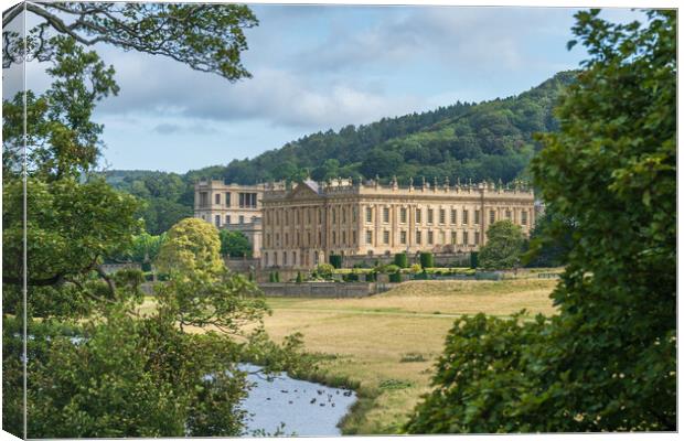 Chatsworth House and the River Derwent Canvas Print by Andrew Scott