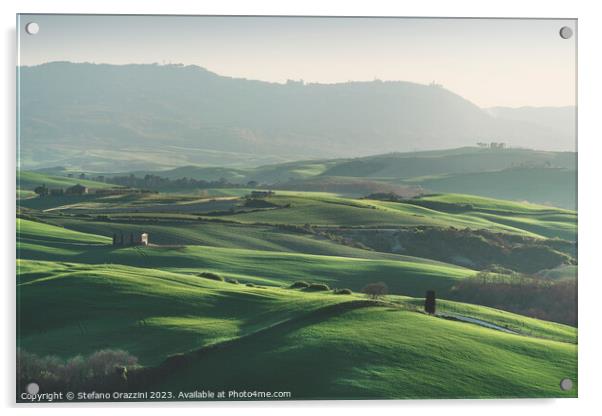 Spring in Tuscany, landscape in late afternoon. Pienza, Italy Acrylic by Stefano Orazzini