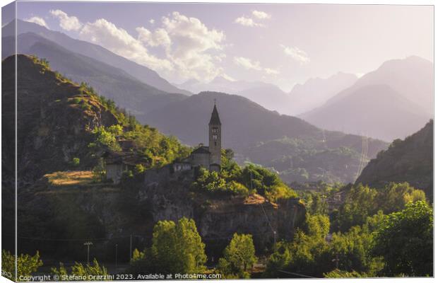 Santa Maria Assunta church on the rocks. Aosta Valley. Canvas Print by Stefano Orazzini