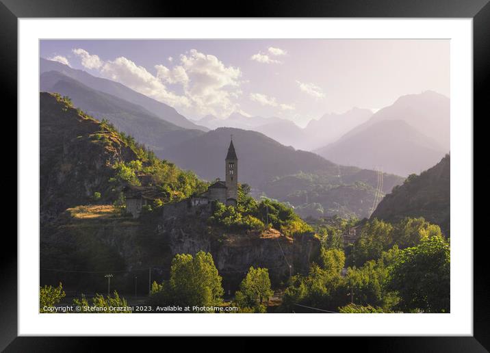 Santa Maria Assunta church on the rocks. Aosta Valley. Framed Mounted Print by Stefano Orazzini
