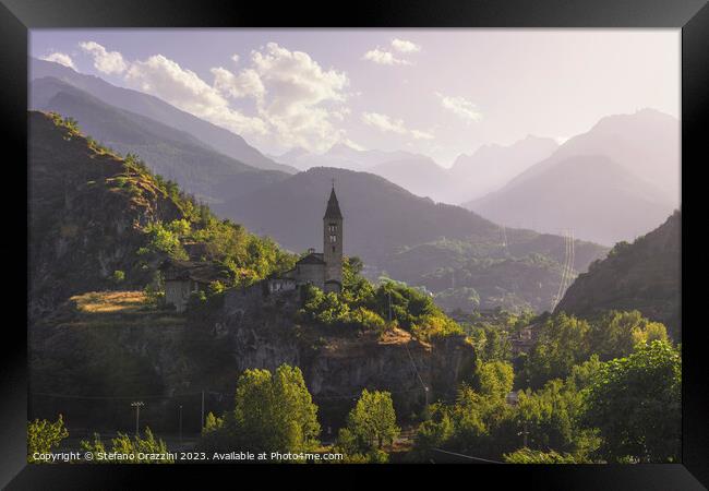 Santa Maria Assunta church on the rocks. Aosta Valley. Framed Print by Stefano Orazzini