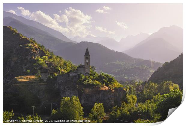Santa Maria Assunta church on the rocks. Aosta Valley. Print by Stefano Orazzini