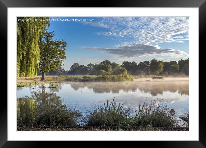 Bright misty sunny morning at Bushy Park ponds Framed Mounted Print by Kevin White