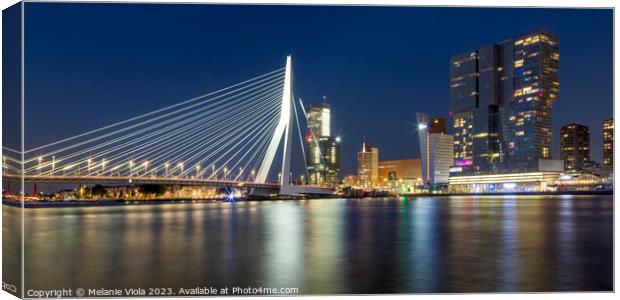 ROTTERDAM Erasmus Bridge at night | Panorama Canvas Print by Melanie Viola