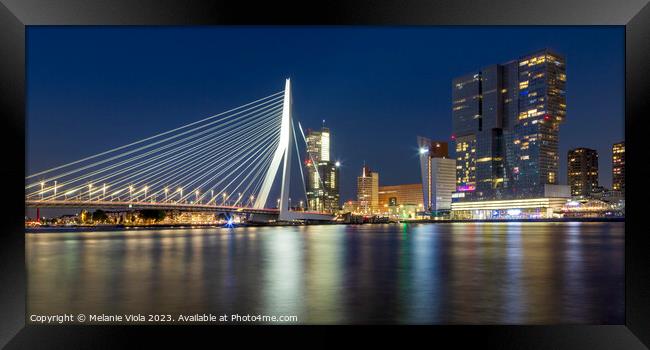 ROTTERDAM Erasmus Bridge at night | Panorama Framed Print by Melanie Viola