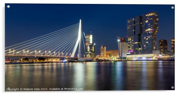 ROTTERDAM Erasmus Bridge at night | Panorama Acrylic by Melanie Viola