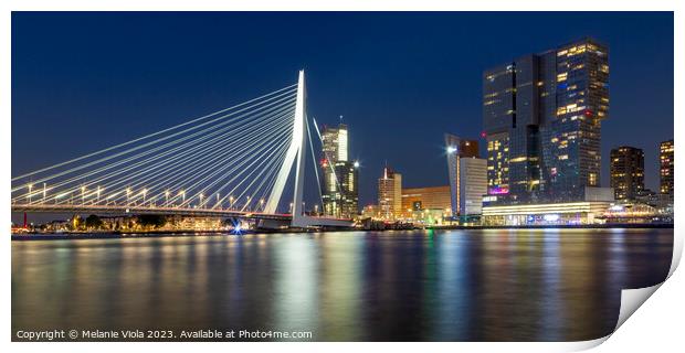 ROTTERDAM Erasmus Bridge at night | Panorama Print by Melanie Viola