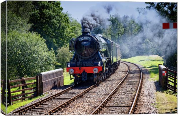 The Flying Scotsman 60103 Steam Locomotive under steam on its approach to Kingscote station West Sussex on a visit to The Bluebell Railway  Canvas Print by John Gilham