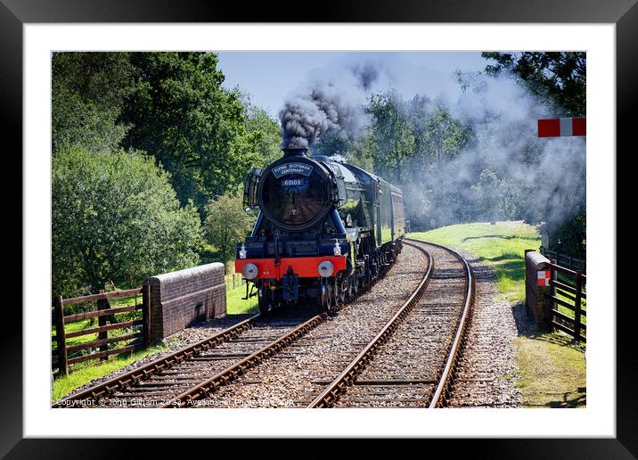 The Flying Scotsman 60103 Steam Locomotive under steam on its approach to Kingscote station West Sussex on a visit to The Bluebell Railway  Framed Mounted Print by John Gilham