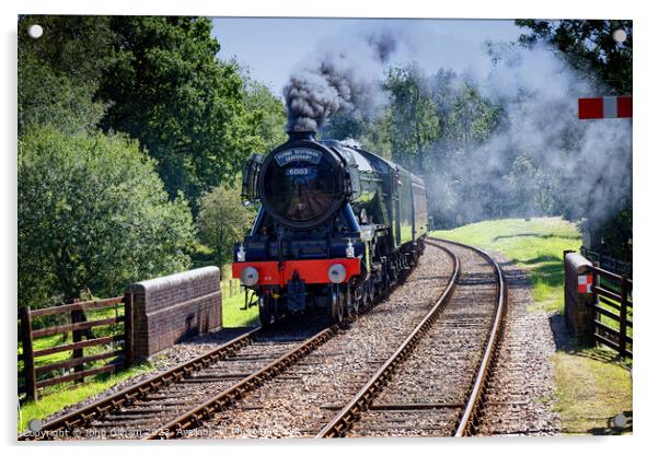 The Flying Scotsman 60103 Steam Locomotive under steam on its approach to Kingscote station West Sussex on a visit to The Bluebell Railway  Acrylic by John Gilham