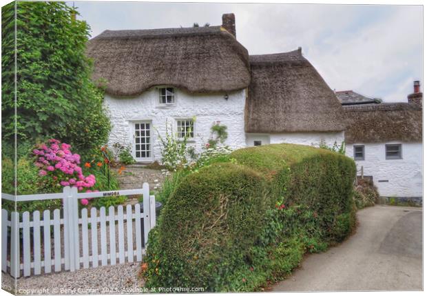 Cornish Thatched Cottages  Canvas Print by Beryl Curran