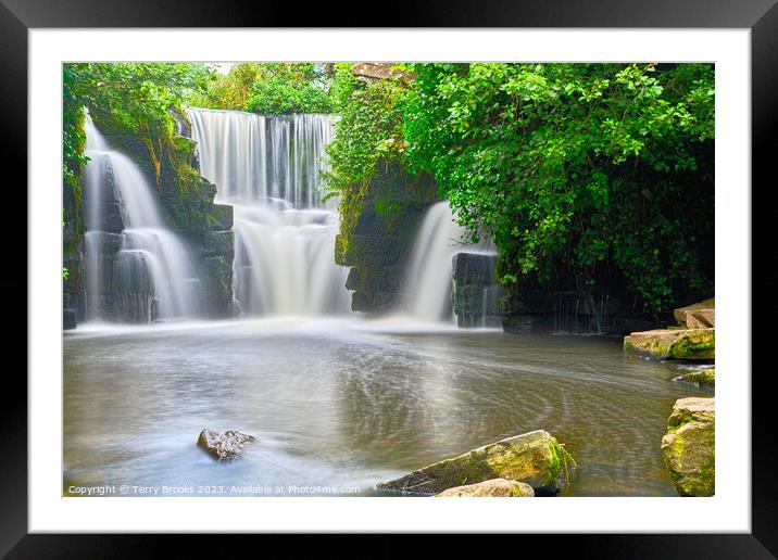 Penllergaer Falls, Swansea, Wales Framed Mounted Print by Terry Brooks