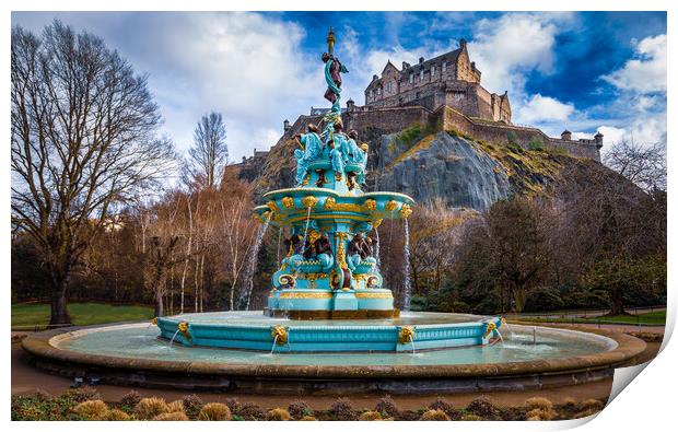 Ross Fountain and Edinburgh Castle Print by John Frid