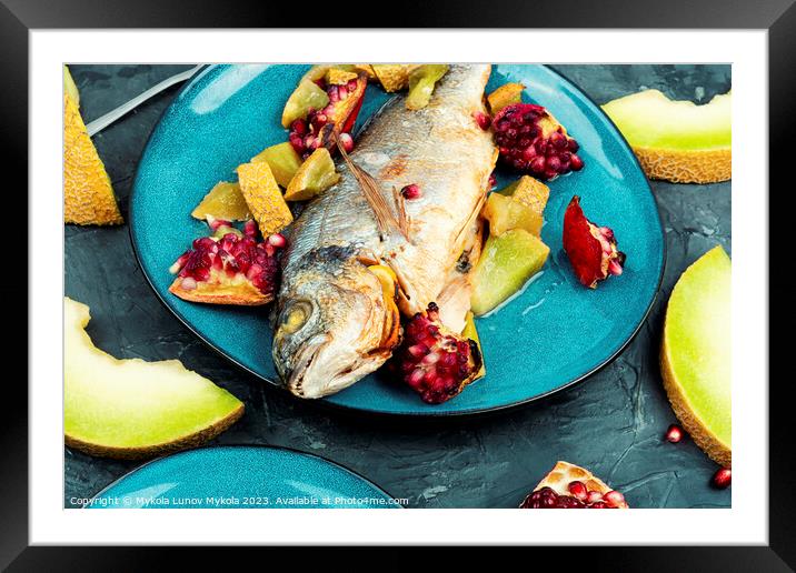 Fish roasted with melon, grilled dorado. Framed Mounted Print by Mykola Lunov Mykola