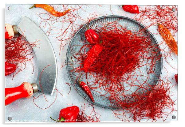 Cutting red chilly peppers. Acrylic by Mykola Lunov Mykola