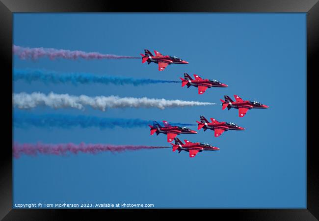 Exhilarating Sky Dance of the Red Arrows Framed Print by Tom McPherson