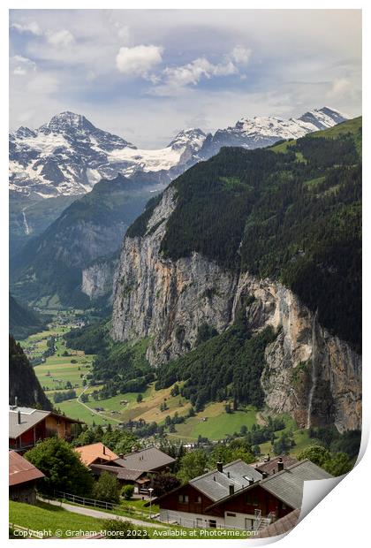 Lauterbrunnen valley and Breithorn Print by Graham Moore