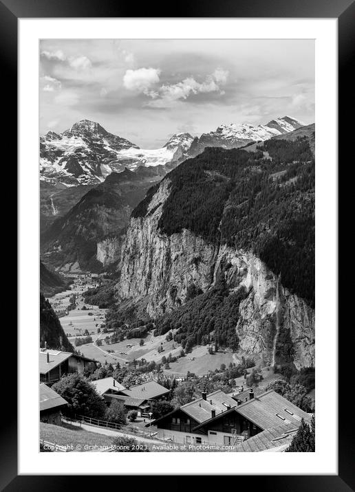 Lauterbrunnen valley and Breithorn monochrome Framed Mounted Print by Graham Moore
