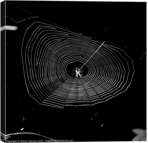 sunlit cobweb with spider Canvas Print by Simon Johnson