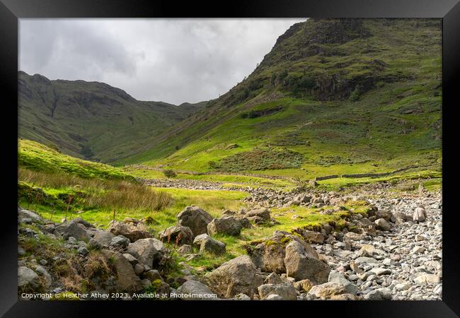 Seathwaite fell & Grains Gill in the Lake District, Cumbria, UK Framed Print by Heather Athey