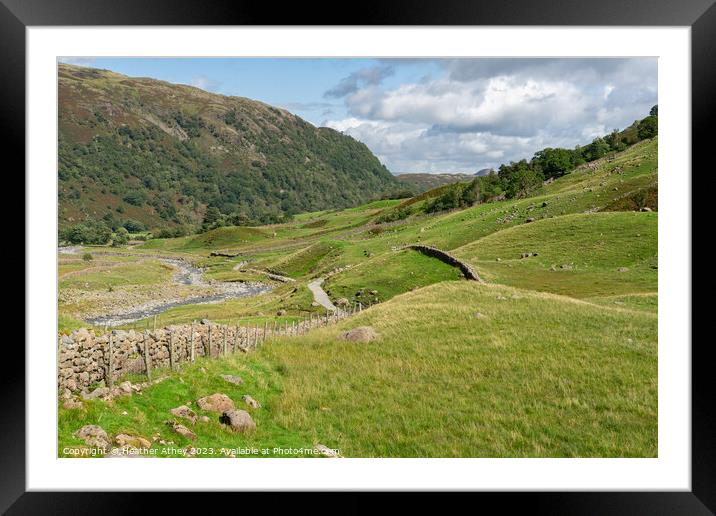 View of hills around Seathwaite, Cumbria Framed Mounted Print by Heather Athey