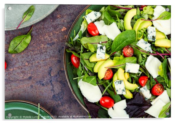 Salad of vegetables, lettuce and cheese Acrylic by Mykola Lunov Mykola