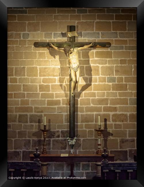 Crucifix - Pamplona Framed Print by Laszlo Konya