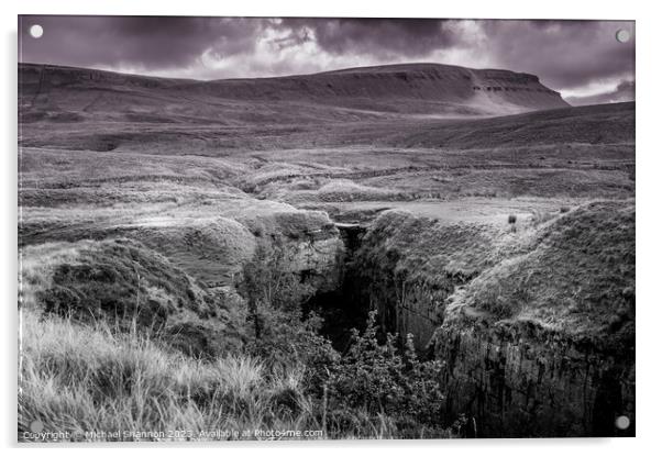 Monochrome Panorama of Yorkshire's Hull Pot Acrylic by Michael Shannon