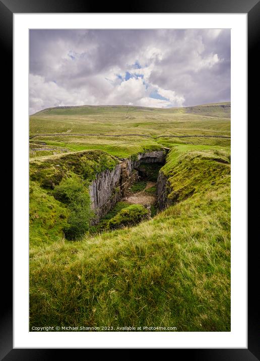 Hull Pot under an overcast sky - Yorkshire Dales N Framed Mounted Print by Michael Shannon