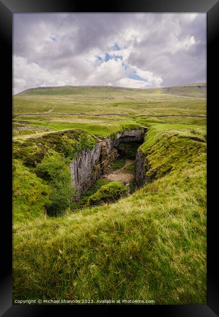 Hull Pot under an overcast sky - Yorkshire Dales N Framed Print by Michael Shannon