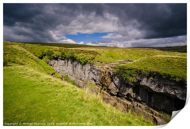 Hull Pot, Ribblesdale under a moody sky in the Yor Print by Michael Shannon