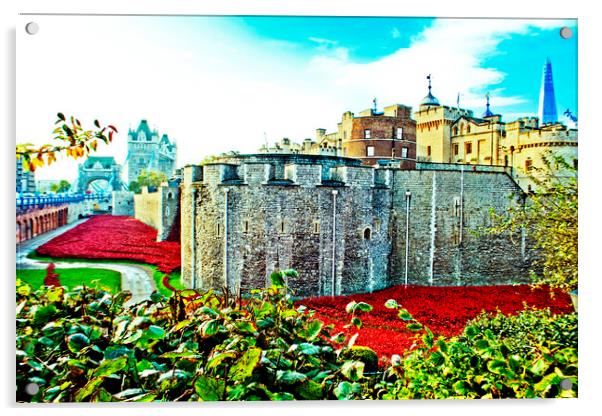 Blood-Swept Seas: London's Tower Poppy Tribute Acrylic by Andy Evans Photos