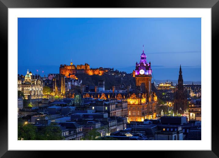 Edinburgh By Night In Scotland Framed Mounted Print by Artur Bogacki