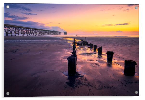 Steetley Pier Sunrise Hartlepool Acrylic by Tim Hill
