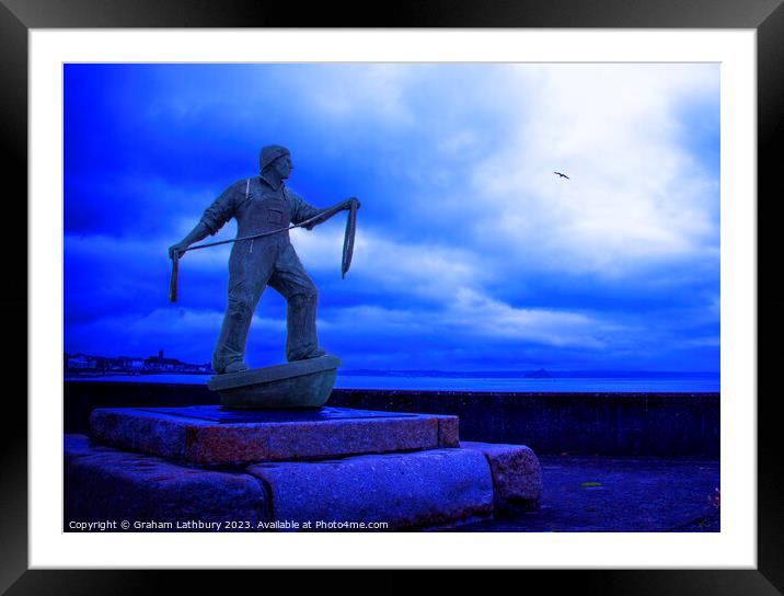 Newlyn Fisherman Statue Framed Mounted Print by Graham Lathbury