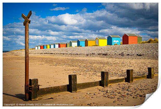 Beach Huts at Findhorn, Scotland Print by Peter O'Reilly