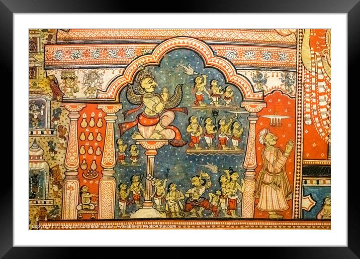 Billund, Denmark - August 8, 2023: Traditional Indian paintings, with the God Vishnhu and other deities of the pantheon. Framed Mounted Print by Joaquin Corbalan