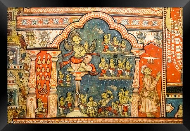 Billund, Denmark - August 8, 2023: Traditional Indian paintings, with the God Vishnhu and other deities of the pantheon. Framed Print by Joaquin Corbalan