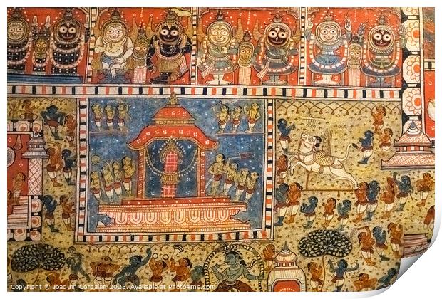 Billund, Denmark - August 8, 2023: Traditional Indian paintings, with the God Vishnhu and other deities of the pantheon. Print by Joaquin Corbalan
