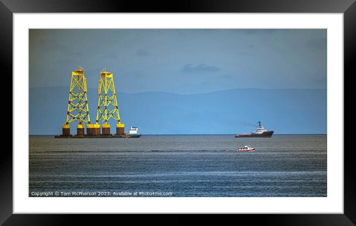 Offshore wind plant suction bucket jackets on Tow Framed Mounted Print by Tom McPherson