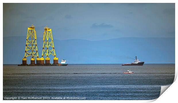 Offshore wind plant suction bucket jackets on Tow Print by Tom McPherson