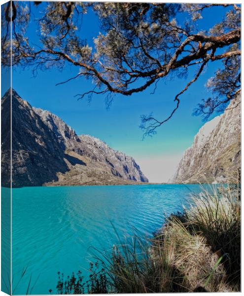 Beautiful turquoise mountain lake in Peu Canvas Print by Steve Painter