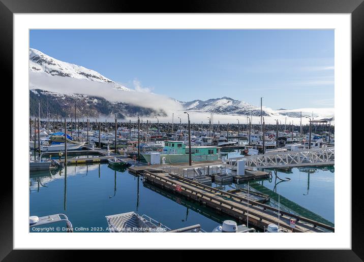Outdoor Pleasure and Fishing boats in Whittier marina with clouds and mist hanging on the mountains behind, Alaska, USA Framed Mounted Print by Dave Collins