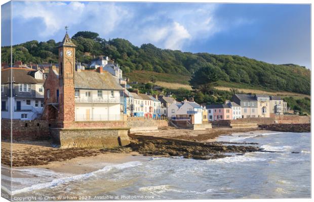 Kingsand, Cornwall in the early morning with waves Canvas Print by Chris Warham