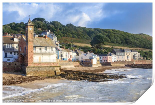 Kingsand, Cornwall in the early morning with waves Print by Chris Warham