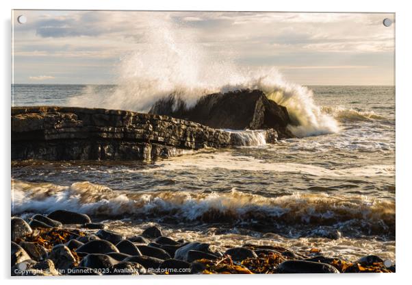 Dunstanburgh big splash at Greymare Rock Acrylic by Alan Dunnett